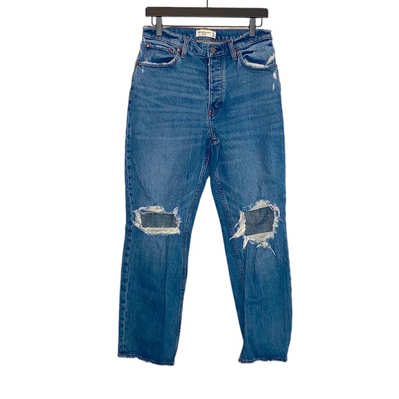 Abercrombie & Fitch Women's Denim The Dad High Rise Distressed Jeans sz 6 Short - Picture 1 of 9